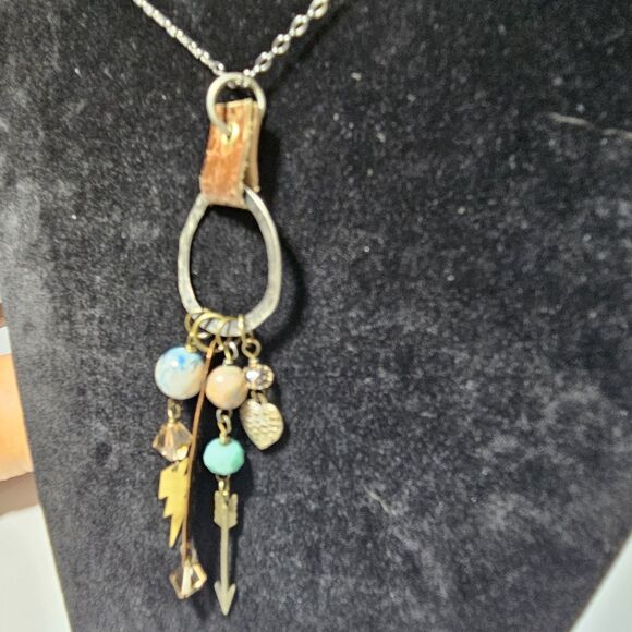 *Sale* Handmade Long Multicolored Metal Pendant Necklace Courage 34-38.5" - Picture 6 of 14